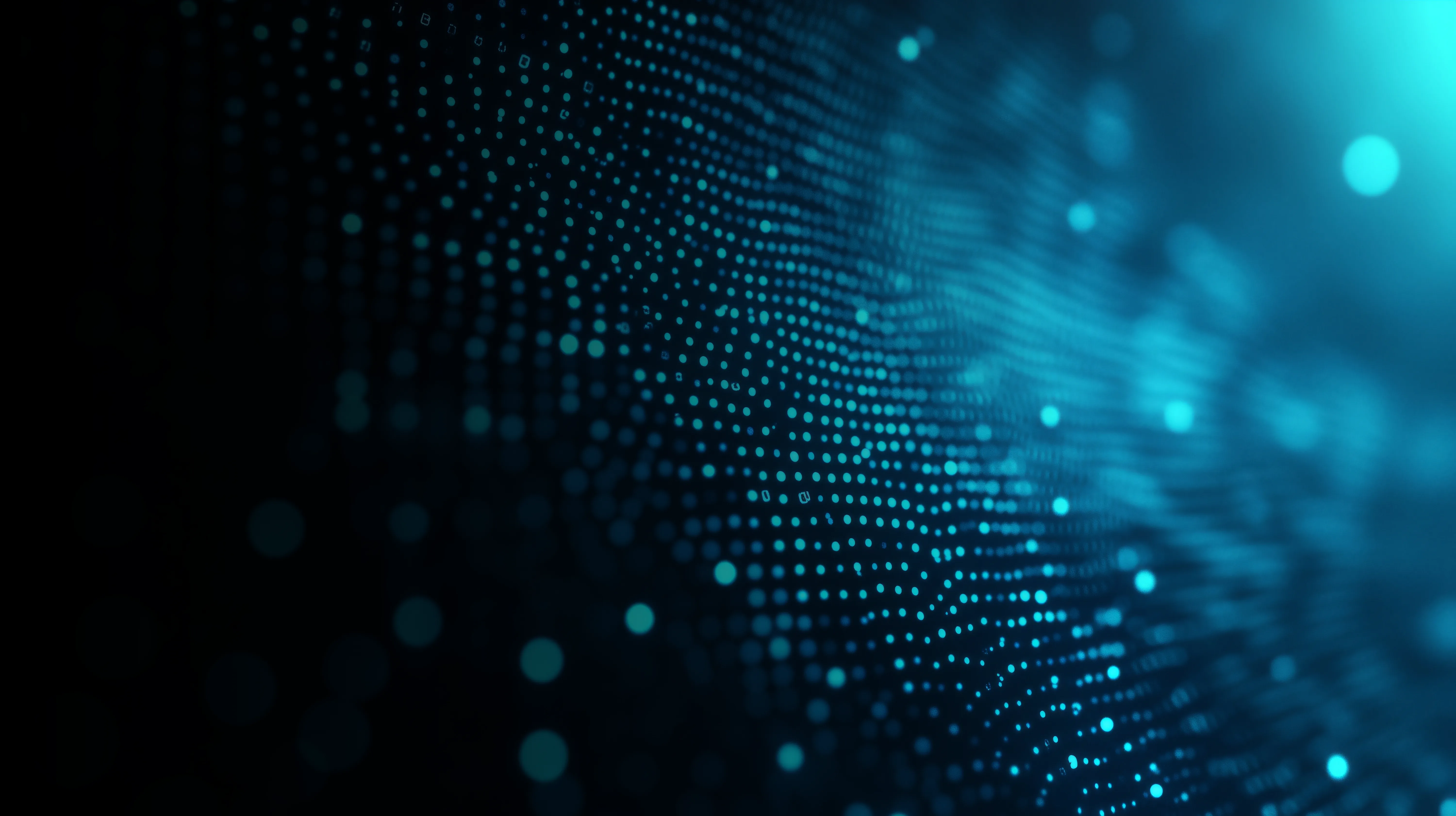 Abstract blue digital tunnel made of glowing dots, creating a sense of depth and motion toward a central vanishing point